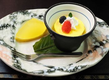 High angle view of fruits in bowl