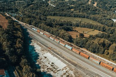 High angle view of train on railroad tracks