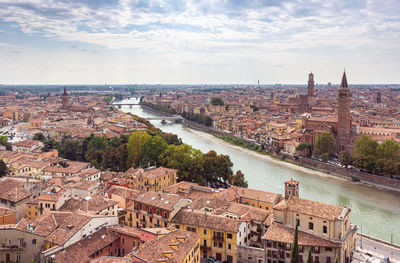 High angle view of buildings in city