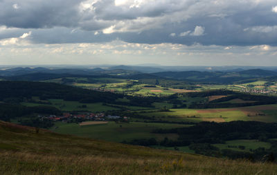 Scenic view of agricultural field against sky