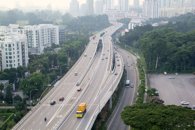 High angle view of traffic on road in city