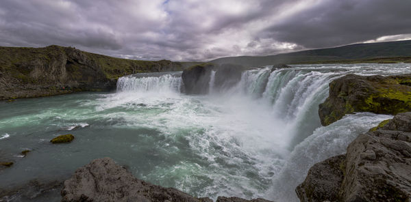 Peaceful scene at godafoss in the north of iceland on a lightly overcast summer day