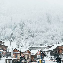 Snow covered houses against sky