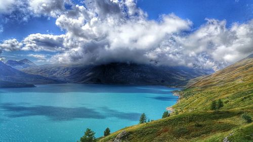 Scenic view of lake against sky