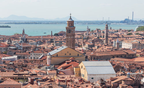 High angle view of town in city