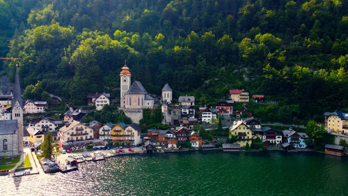 High angle view of buildings in city