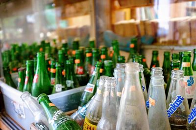 Close-up of wine bottles