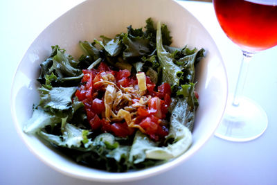 High angle view of meal served in bowl