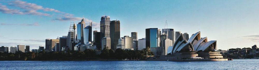 Panoramic shot of sydney opera house and cityscape by river