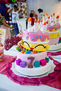 High angle view of cakes on table