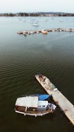 High angle view of boats in sea