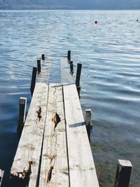 High angle view of pier on lake