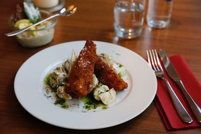 Close-up of meal served in plate