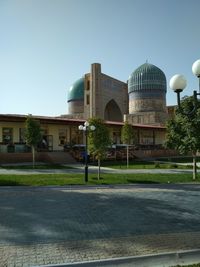 Exterior of buildings against clear sky