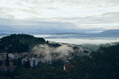 High angle view of townscape against sky