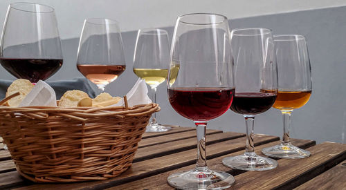 Panoramic view of wine glasses on table