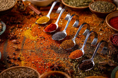 High angle view of spices for sale