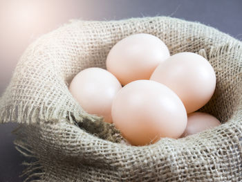 High angle view of eggs in container