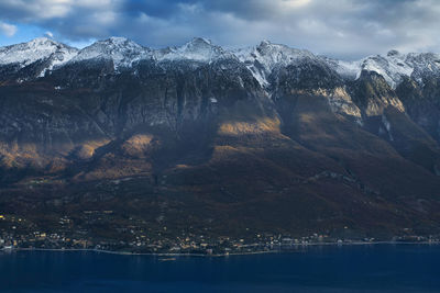 Scenic view of snowcapped mountains against sky