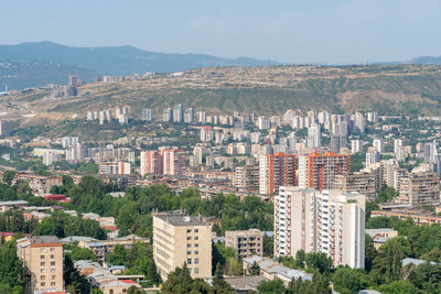 High angle view of buildings in city