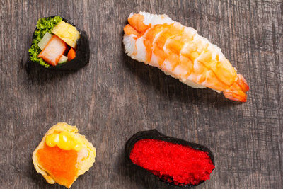 Close-up of sushi served on table