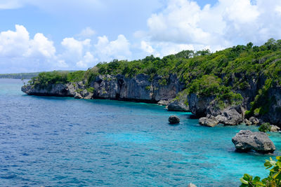 Scenic view of bay against sky