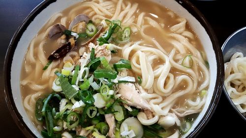 Close-up of served noodles in plate