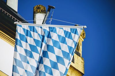 Low angle view of building against clear blue sky