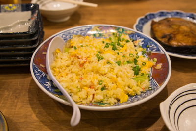 Close-up of meal served on table