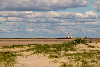 View of the westerheversand lighthouse from st. peter ording