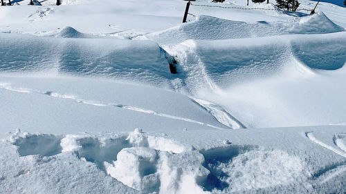 High angle view of snow covered mountain