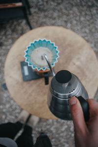 High angle view of person preparing food