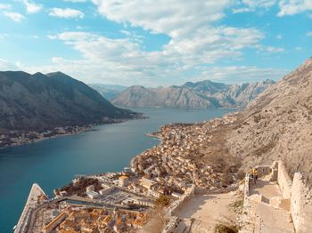 Panoramic view of lake against cloudy sky