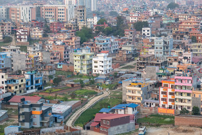 High angle view of buildings in city