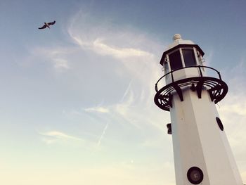 Low angle view of bird flying against sky