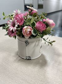 High angle view of flowers on table