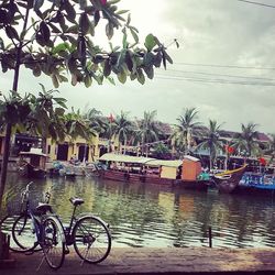 Boats moored in canal