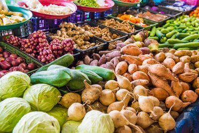 High angle view of fruits for sale at market stall