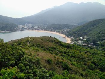 High angle view of plants and mountains
