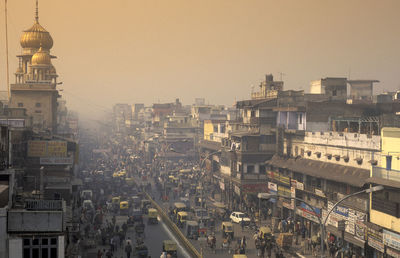 High angle view of buildings in city