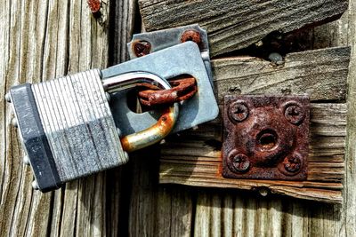 Close-up of objects on wood
