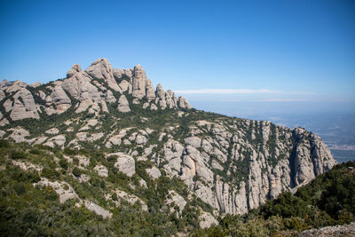 Scenic view of rocky mountains against clear sky