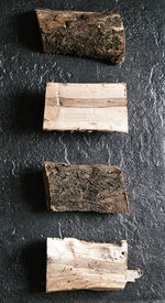 High angle view of bread on wooden table