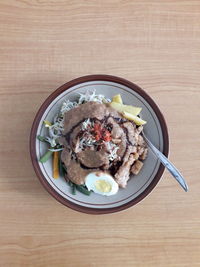 High angle view of breakfast in bowl on table