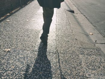 Low section of man standing on road