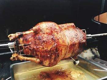 Close-up of meat on barbecue grill