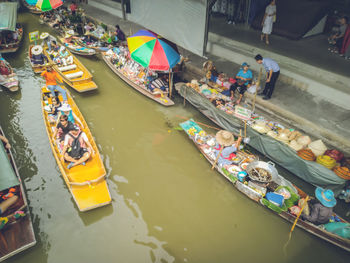 High angle view of people at market