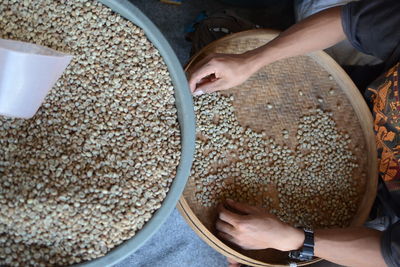 High angle view of person preparing food