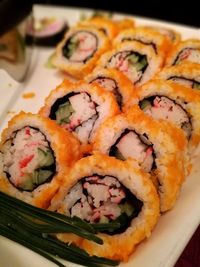 Close-up of sushi in plate