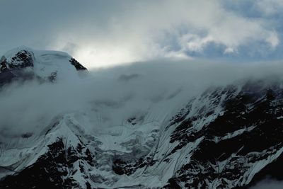 Scenic view of snow covered mountains against sky